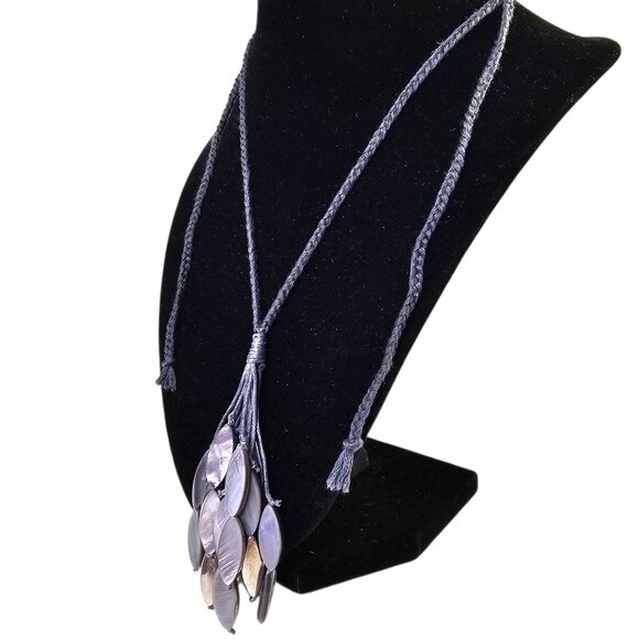 J Jill Necklace Abalone Sculpted Shell Tassel‎ Pendant & Braided Grey Cord Adj. - Picture 3 of 7